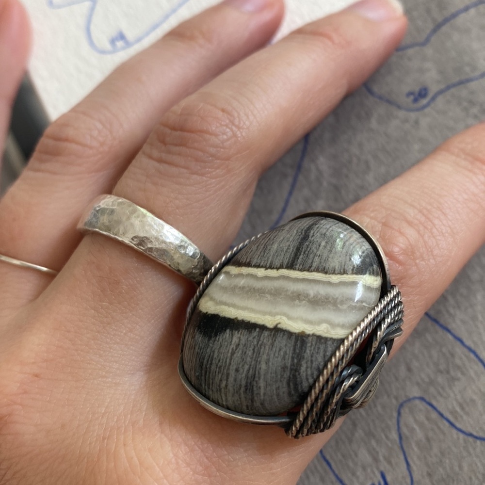 Real druzy stone and sterling silver ring handmade size 7ish